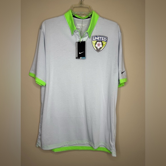 NWT Nike Golf Tour Performance Dri-Fit Polo Shirt Gray Green Trim United Large - Picture 1 of 14